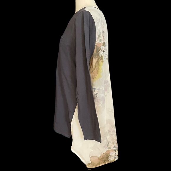 Soft Surroundings Tunic Top Size 1X Plus Long Sleeve Floral Watercolor Back HiLo - Picture 3 of 15